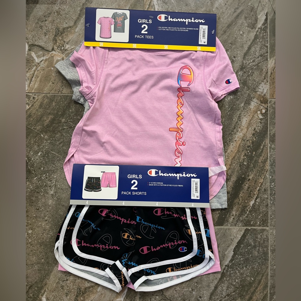 NWT Bundle Champion Girls 2 Pack T Shirts & Shorts | Size 5/6